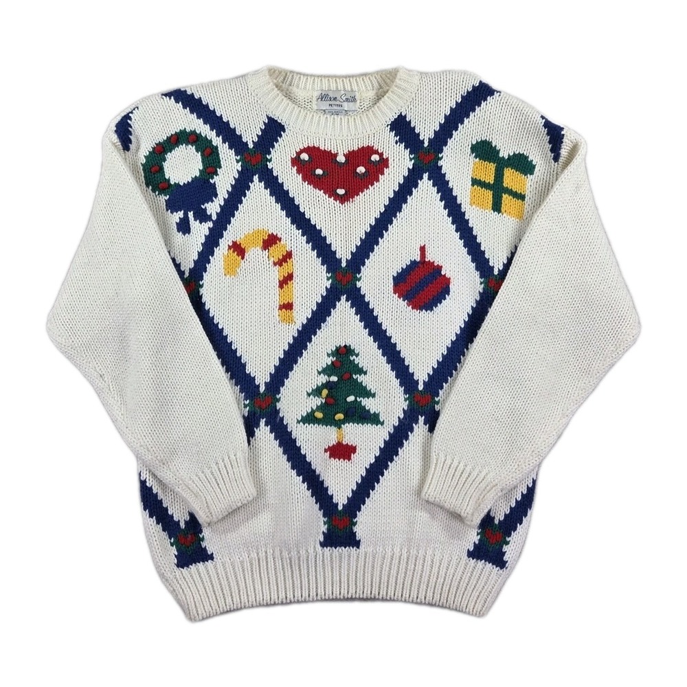 Vintage‎ Christmas Sweater Womens Petite Medium 90s Allison Smith Acrylic